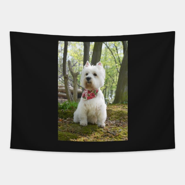 Westie in the woods Tapestry by princess-pirate