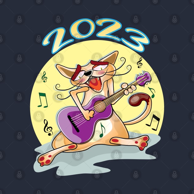 Happy New Year 2023 Cat Playing Guitar by ArticArtac