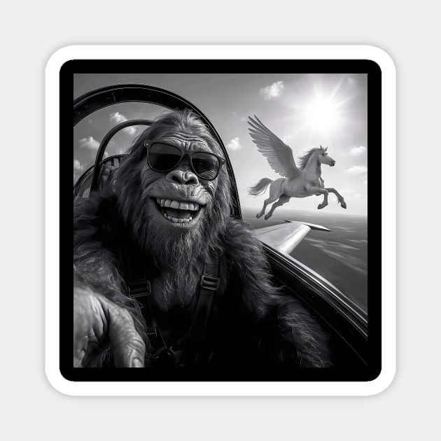 Bigfoot taking selfie with flying horse Magnet by SKIBITEES 