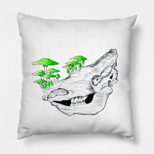 Neon Mushroom Woolly Rhino Skull Pillow