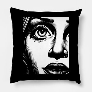 Pop art girl portrait in monochrome Pillow