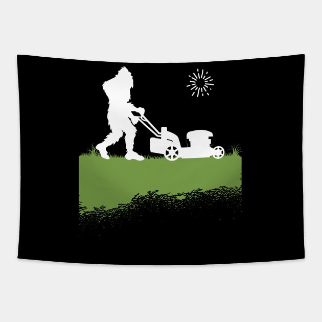 Bigfoot, the Lawn Mowing Sasquatch: Taming and Cutting Grass Tapestry by Tesszero
