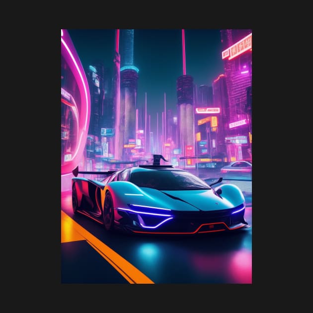 Dark Neon Sports Car in Asian Neon City by star trek fanart and more