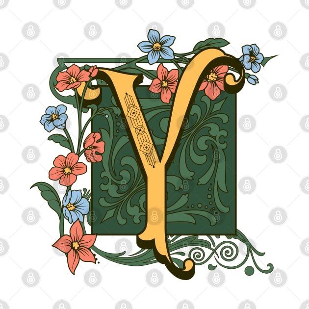 Art Nouveau Letter Y, Ornamental Letter Y, Art Deco by Promen Art