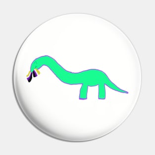 Non-binary Longneck dinosaur with pride flag Pin