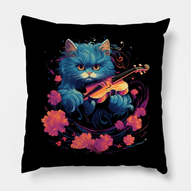 Persian Cat Playing Violin Pillow by JH Mart