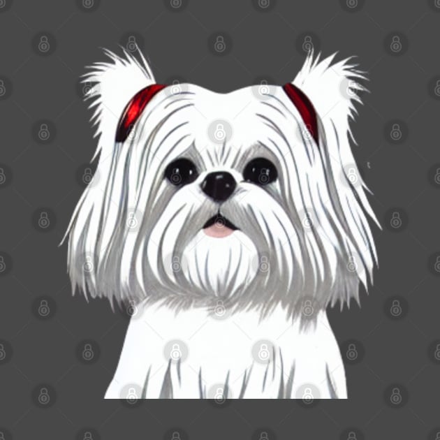 Cute Little Crusty White Dog Maltese Shih Tzu Mom with Fluffy Curly Haired by Mochabonk