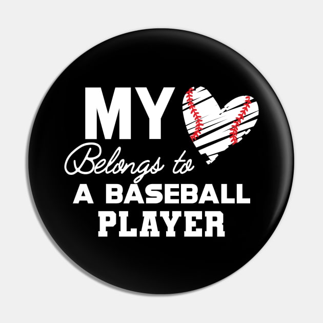 Baseball Mom - My heart belongs to a baseball player Pin by KC Happy Shop