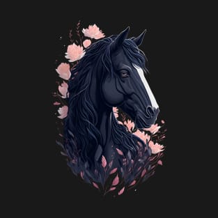 Black Horse with Flowers T-Shirt