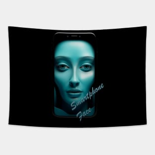 Smartphone face (blue face) Tapestry