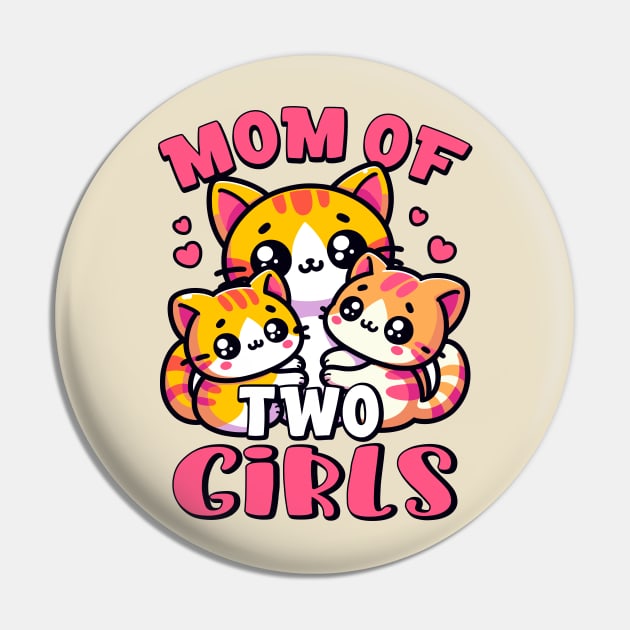 Mom of Two Cute Kawaii Kittens Family Pregnancy Announcement Pin by Cuteness Klub