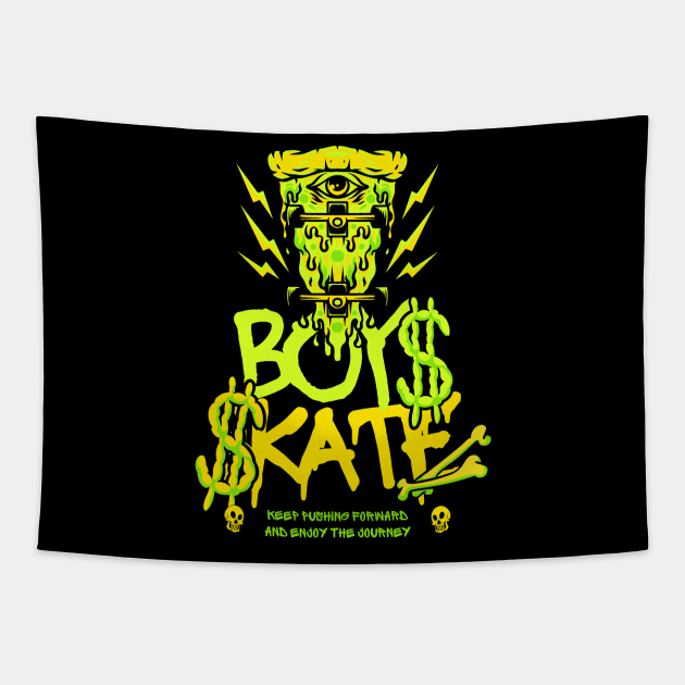 Ghoulish Grinds: Boys Skate Halloween Skateboarding Tapestry by neverland-gifts