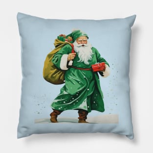 Victorian Father Christmas Wearing Retro Green Robe Cut Out Pillow