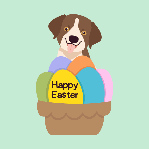 German Shorthaired Pointer Puppy with Easter Basket and Colorful Eggs by Seasonal Dogs