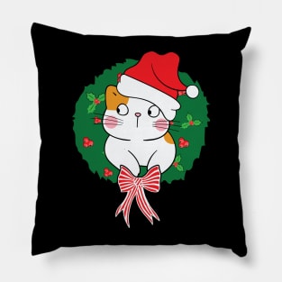 Cute Santa Hat Cat Christmas Wreath Xmas Gift Pillow