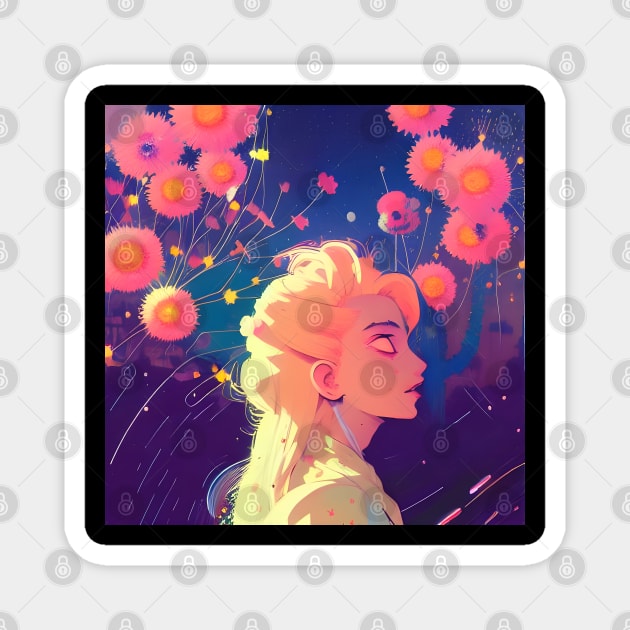 Blonde with flowers Magnet by Mew-Beans