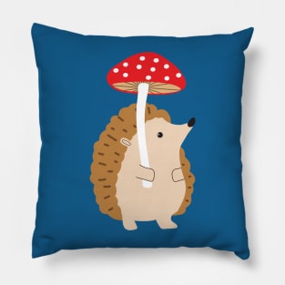 Hedgehog holding a mushroom Pillow