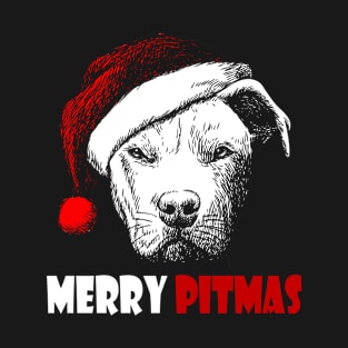 Merry Pitmas Pitbull santa hat christmas funny gift T-Shirt