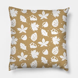 Graphic Nature Pattern on Brown Background Pillow