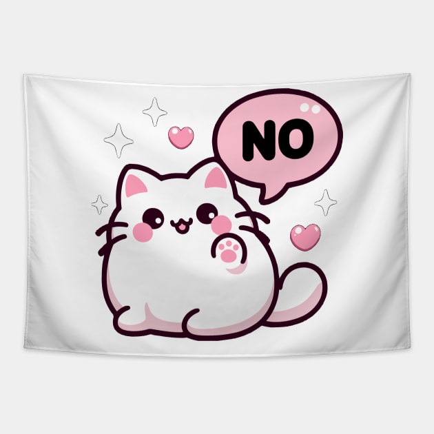 Cute Lovely Pink Kitten Saying No Tapestry by PhotoSphere