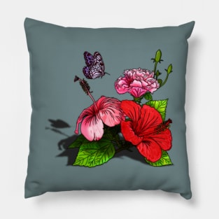Hibiscus Bouquet Bright Colours Pillow