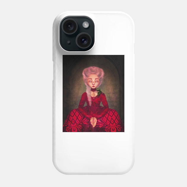 Dangerous Liaisons  Anime Marie Antoinette Fantasy Fashion Illustration in Lowbrow pop surrealism style with green baby dragon Phone Case by penandbea