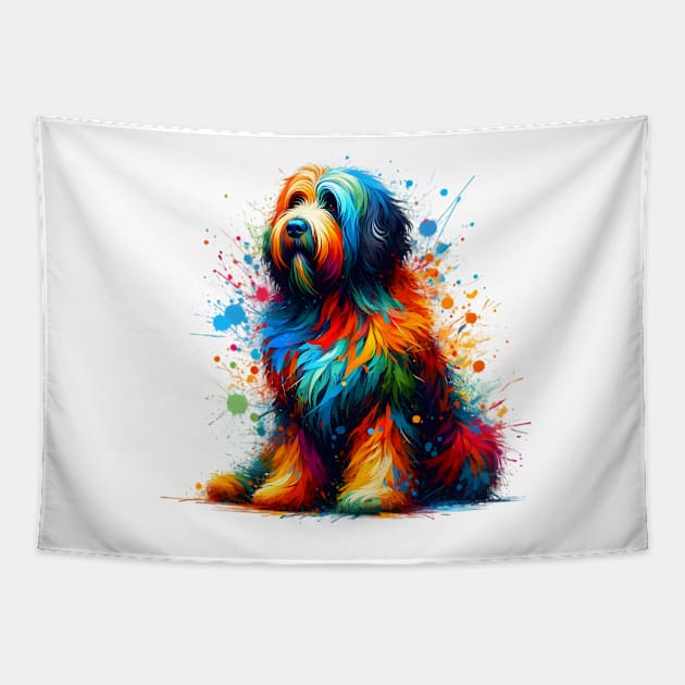 Abstract Bergamasco Sheepdog in Vivid Splash Colors Tapestry by ArtRUs