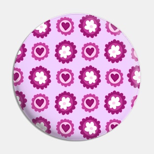 Cute Girly Retro Pink Valentines Hearts and Flowers Pattern, made by EndlessEmporium Pin