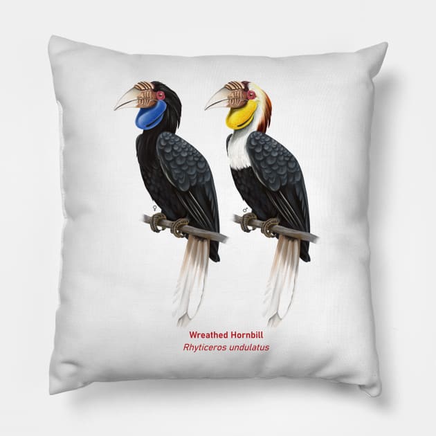 Wreathed hornbill | Rhyticeros undulatus ⚥ Pillow by bona 