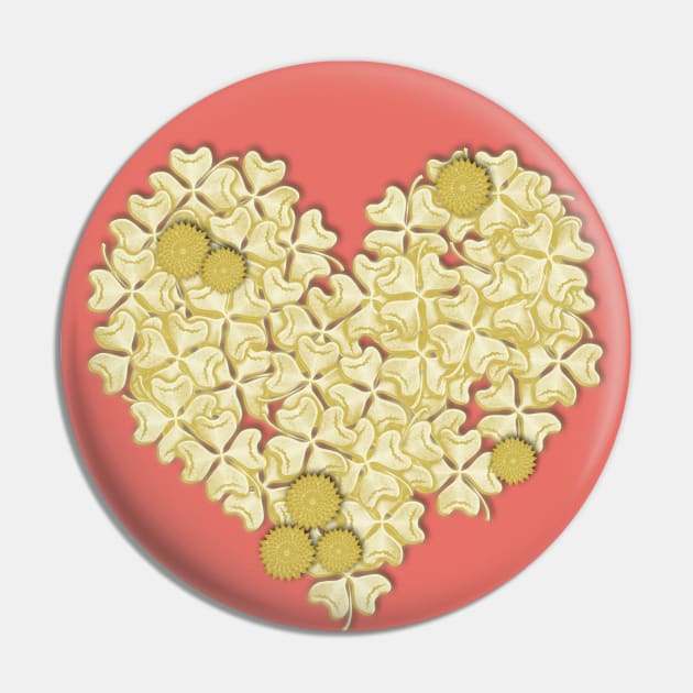 Gold clover heart on living coral Pin by hereswendy