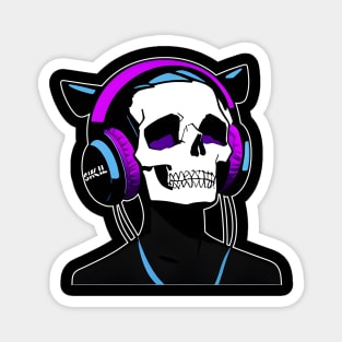 Skull with Headphones Violet and Light Blue| Listening Music Magnet