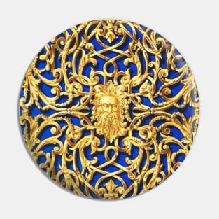 Gold glittering relief with indigo blue background Pin