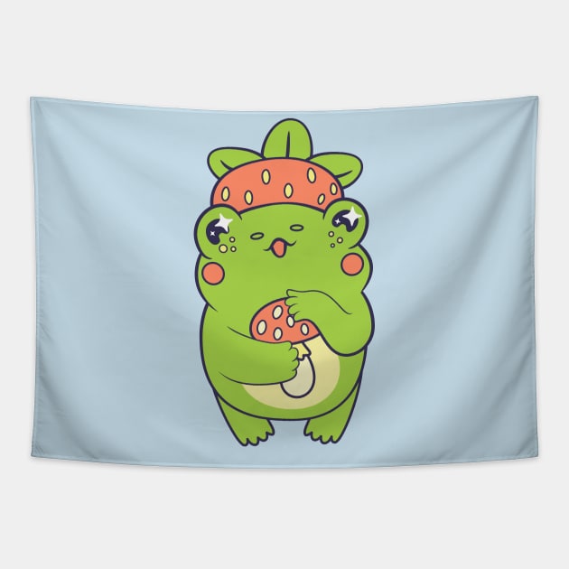 Cottagecore kawaii frog Tapestry by levinanas_art