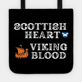 Scottish Heart Viking Blood. White text. Gift ideas for historical enthusiasts available on t-shirts, stickers, mugs, and phone cases, among other things.. Tote