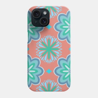 Vintage blue flower pattern on peach background Phone Case