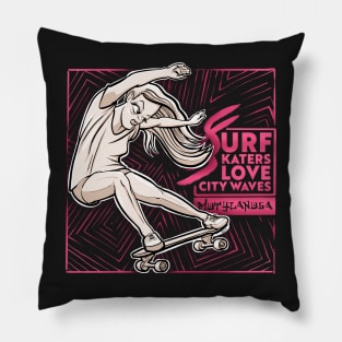 Surfskaters love city waves Pillow