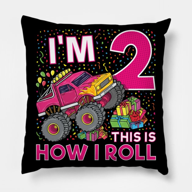 2nd Birthday Monster Truck Party Gift 2 Year Old Girl Pillow by silentsoularts