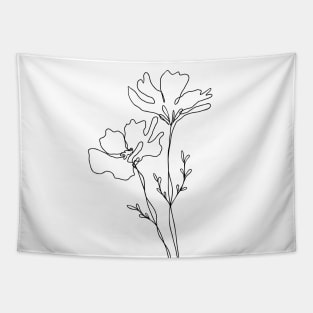 Wildflower Botanical Line Art | Elegant Floral Leaf Design Tapestry