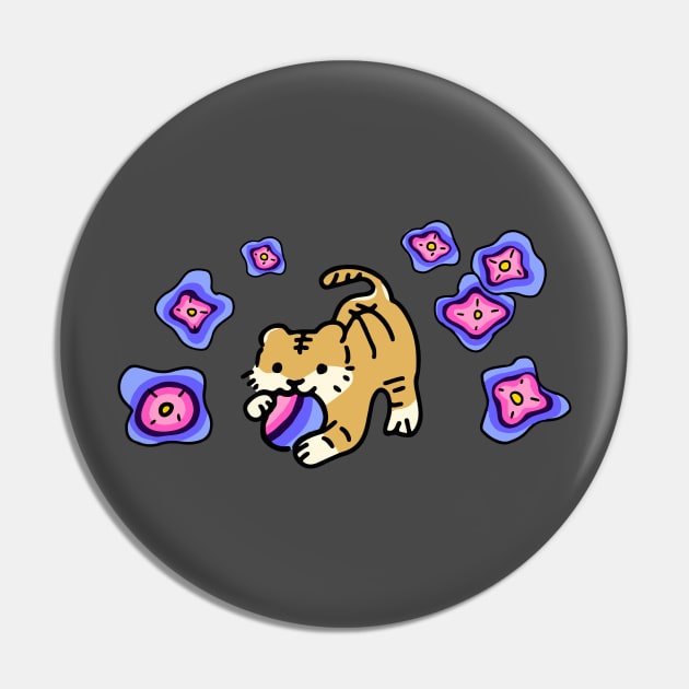 Omnisexual Flag of LGBTQ Support Tiger with Cute Flowers LGBTQ+ Pride Month Pin by Mochabonk