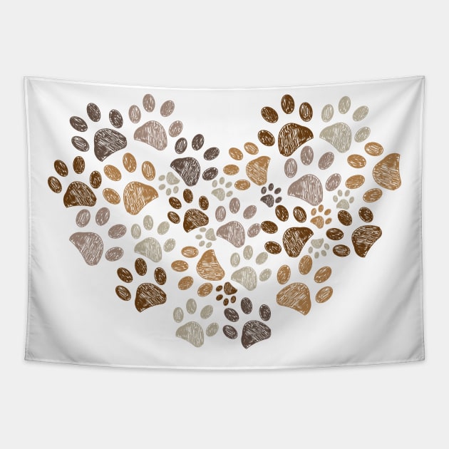 Made of heart doodle brown paw print Tapestry by GULSENGUNEL