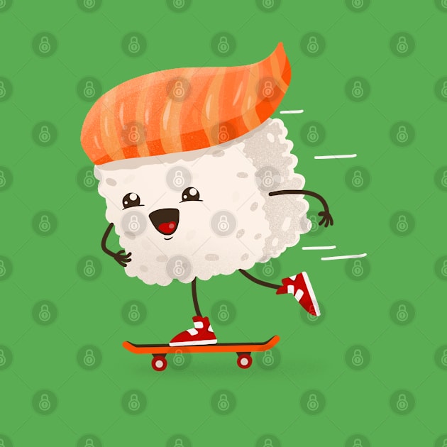 Kawaii sushi skateboarding by hyperactive