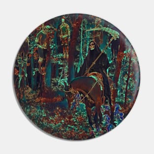 Grim reaper on horseback in the forest Pin