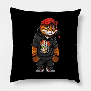 Cute Cartoon Hip Hop Cat in Hoodie with Headset Pillow