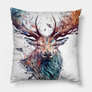 Deer Stag Portrait Animal Painting Wildlife Outdoors Adventure Pillow