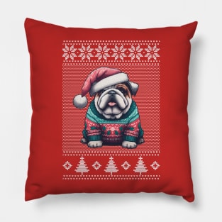 ugly christmas British bulldog sweater Pillow