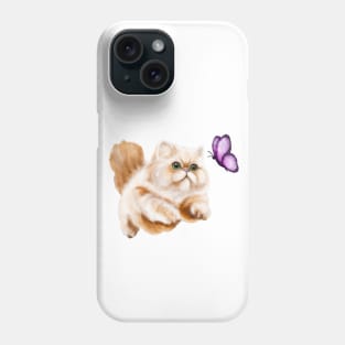 Fluffy cat chasing a butterfly Phone Case