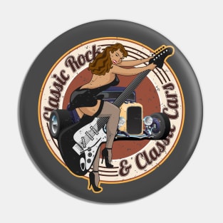 Vintage Classic Rock and Classic Cars Rockabilly Illustration Pin