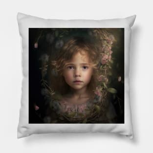 A Young Girl Wearing a Garland of Flowers Pillow