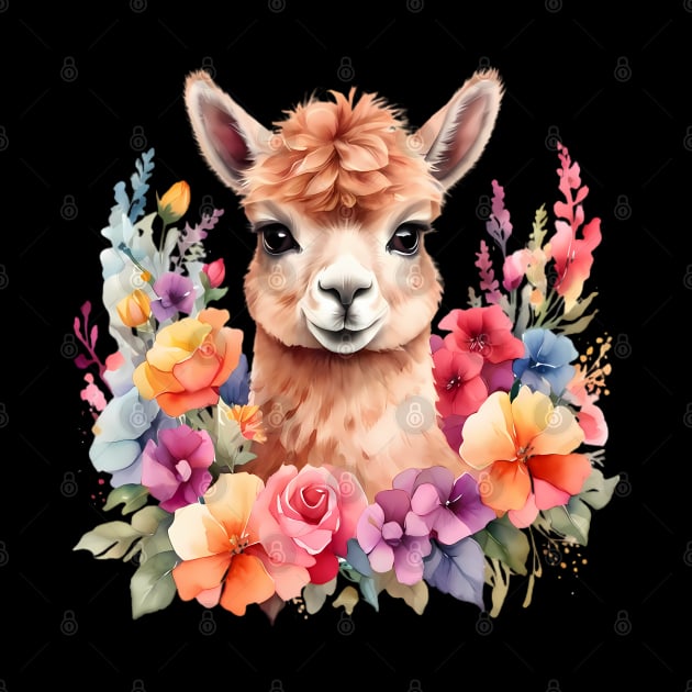 An alpaca decorated with beautiful watercolor flowers by CreativeSparkzz