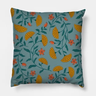 Summer Florals Marigold Pattern - Yellow and Mint Pillow